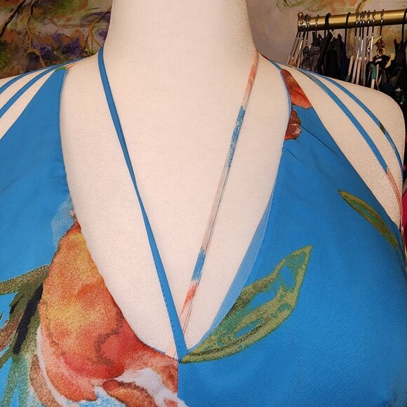 Bisou Bisou Turquoise Floral Strappy Maxi Dress - Picture 3 of 13